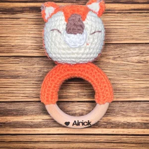 Hochet renard avec prénom gravé