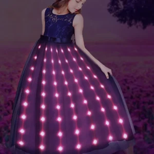 LED Light Elegant Solid Lace Party Dress