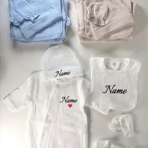 🧵Tenue de naissance personnalisée - 100% coton - brodé avec le prénom de votre bébé