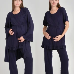 [PREMIUM] Pyjama de maternité 3 pièces - Bleu marine | Confort absolu grossesse & post-partum
