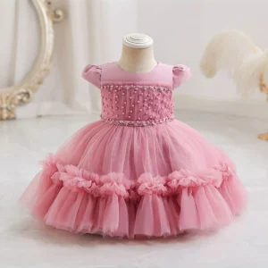 Robe Princesse Rose Poudré Perles Bébé