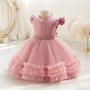 Robe Princesse Soirée Rose Poudré Bébé
