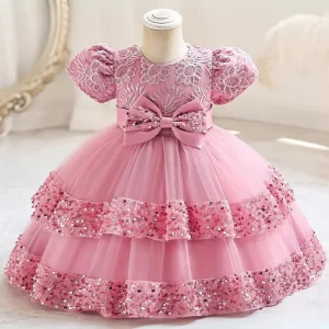 Robe Princesse Sequins Rose Bébé